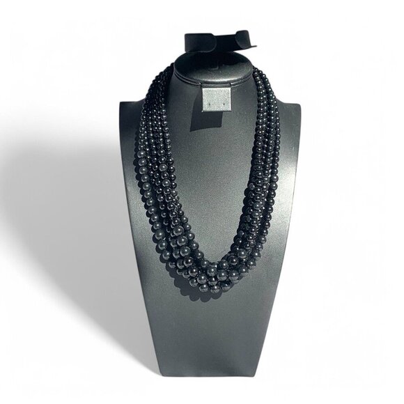 Vintage Multi-Strand Black Beaded Necklace With Adjustable Chain Closure 10"Drop - Picture 3 of 6